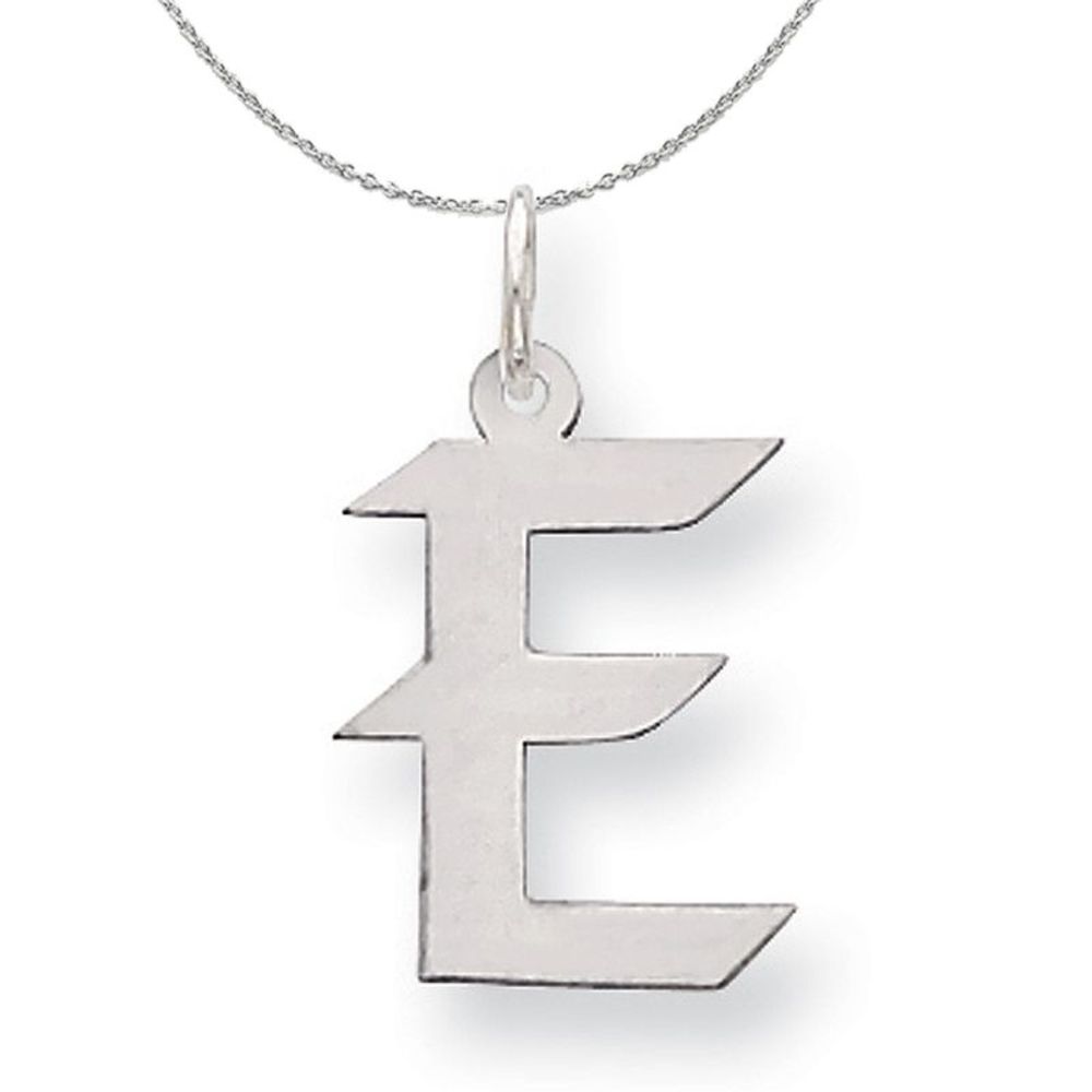 Silver Karlie Collection Block Initial Charm Letter E Necklace - 16 In